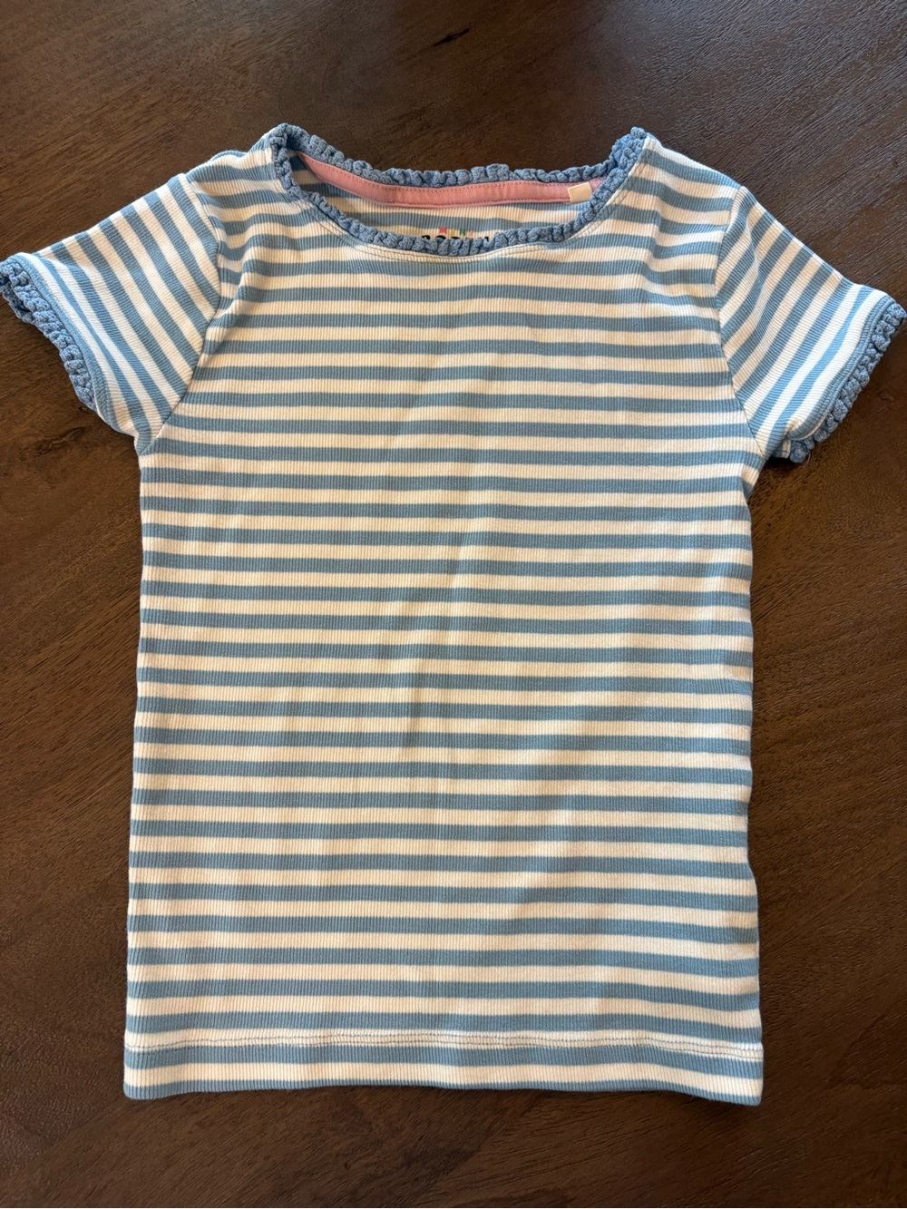 Mini Boden Girls Light Blue & White Striped Short Sleeve Tee